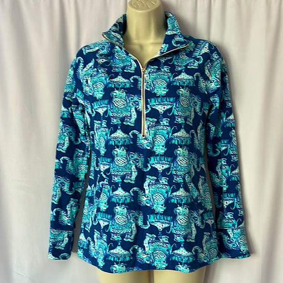 Lilly Pulitzer Tops - Lilly Pulitzer Blue Elephant Zip Up Sweatshirt Top **Size XS** 🐘🐘